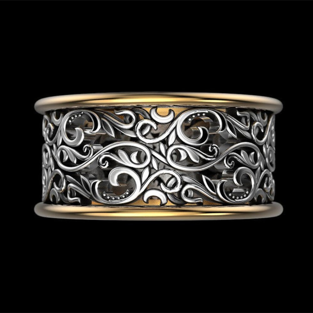 "Beautiful Carved Dainty Double Layer Wide Vintage Ring for Women/Man, PD732 - Picture 3 of 6